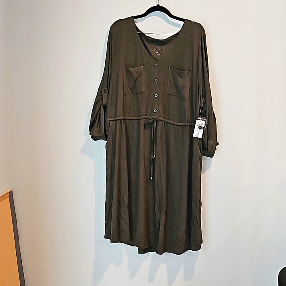 Torrid olive green super soft 3/4 sleeve shirt dress size 3x